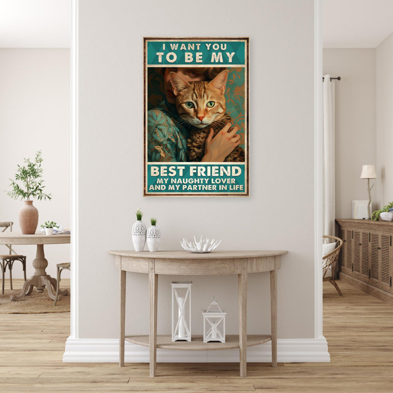Jaskiran Cat I Want You - 1 pièce, reproduction d'art graphique sur toile tendue, H 36 po x l 24 po x P 1,25 po