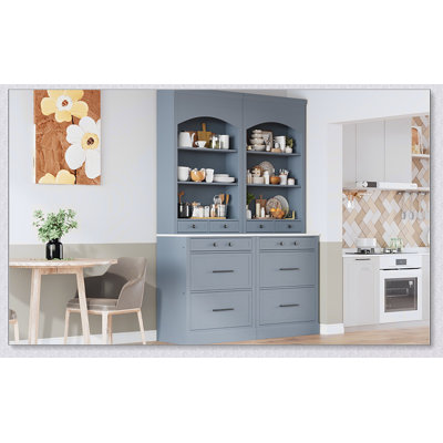Modern 83.7Inch High Kitchen Pantry, Freestanding Tall Cupboard With Faux Marble Top And 5 Storage Drawers, Set Of 2
