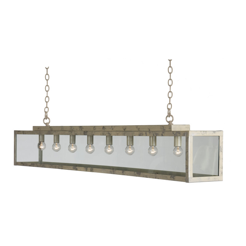 Taplin 8 - Light Lead Paint Metal/Clear Glass Kitchen Island Pendant, Frosted White Metal/Clear Glass
