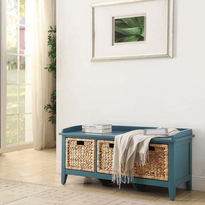 3-Drawer Storage Bench with Rattan Baskets
