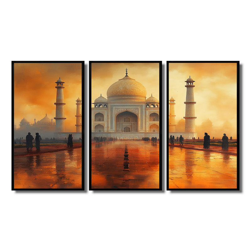Jaune Taj Mahal Palace - ensemble d'art mural Taj Mahal, H 28 po x l 36 po x P 1 po, Toile avec cadre flottant noir