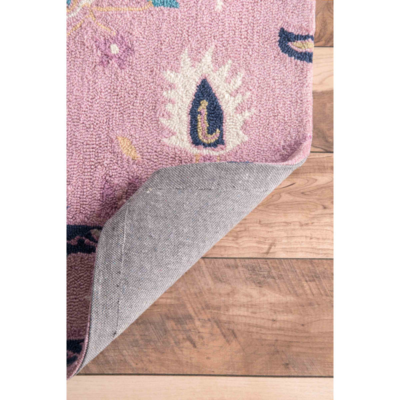 Tapis géométrique rose fait à la main, Rectangle 7 pi x 10 pi