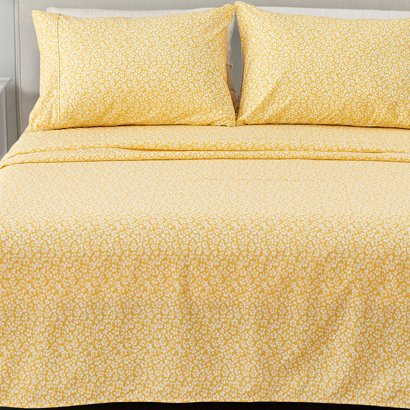 Yellow Floral Twin Microfiber Sheet Set with Pillowcases