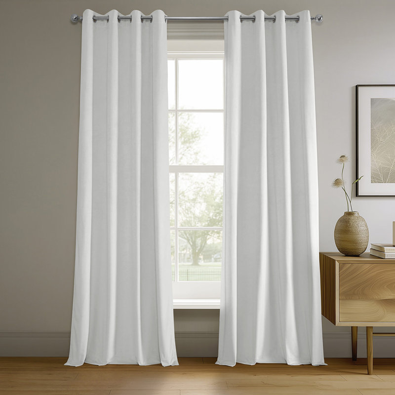 Rafaelita Velvet Thermal Blackout Grommet Single Curtain Panel, Distance Blue Gray, 50"W x 108"L