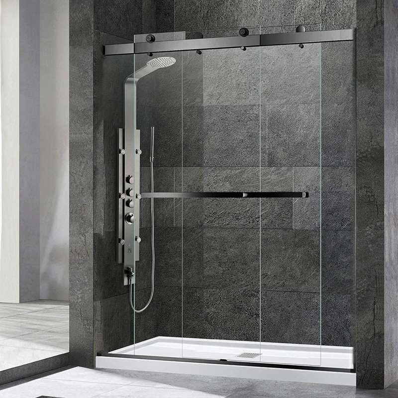 Porte de douche sans cadre l 56 po x H 76 po sans tampon, Noir mat