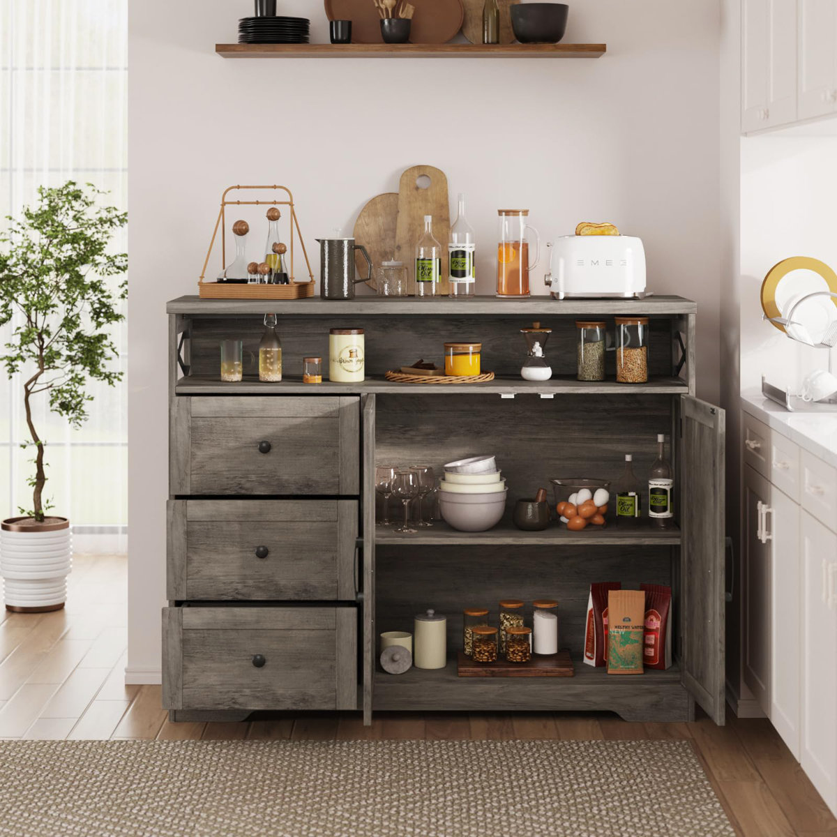 Gracie Oaks 47" Rustic Grey Farmhouse Storage Cabinet With Doors ...