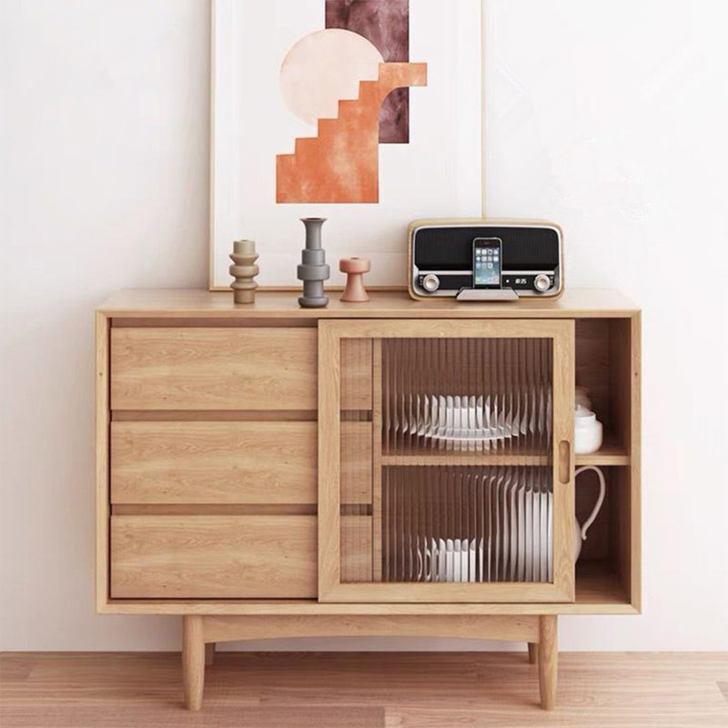 Buffet en bois massif de style japonais, Tanné, H 31,5 po x l 39,37 po x P 11,81 po