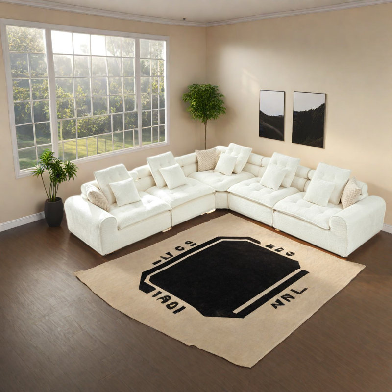 Canapé d'angle moderne en bouclette blanche Cloud Comfort de 315 cm (124 po) pour la maison, White Boucle