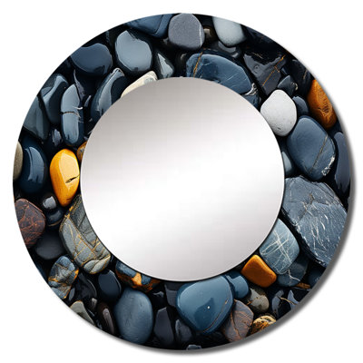 Samim Rocky Beach Patterns I - Beach Decorative Mirror, Gray Round Wall Mirror, Printed Metal Art