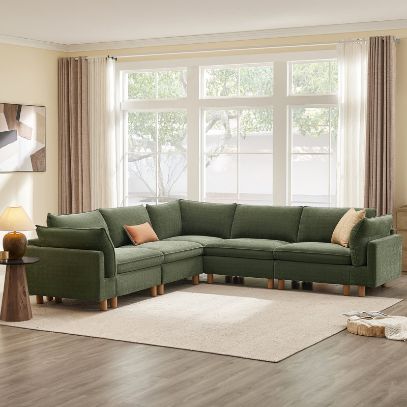 Canapé modulaire rembourré 5 pièces Solena, Polyester vert