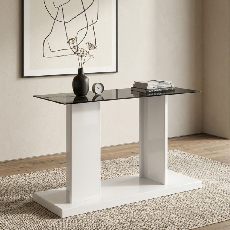Marilla Console rectangulaire noire et blanche avec base en piédestal