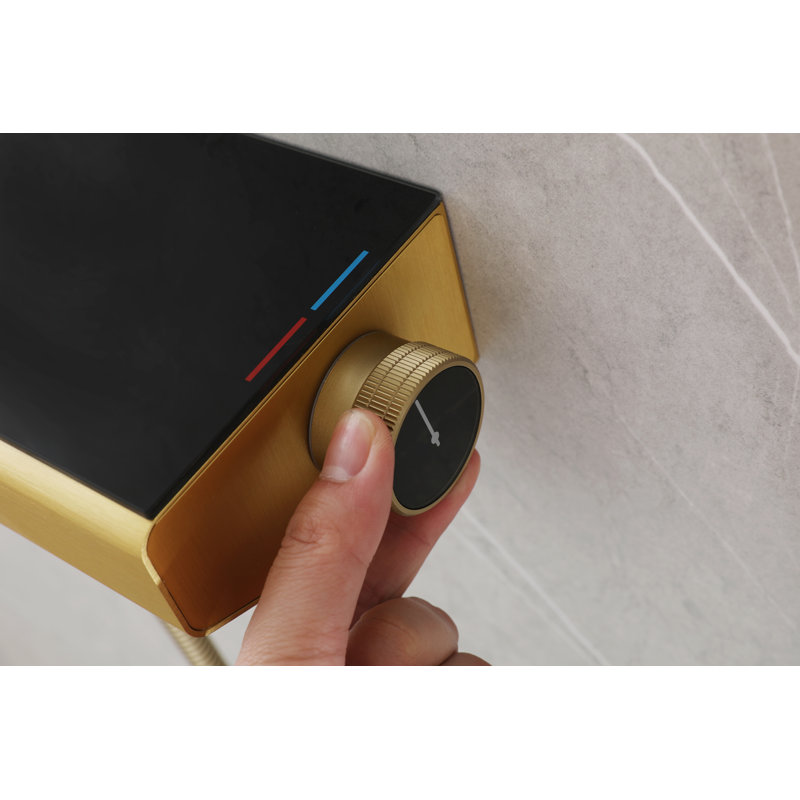 Brass Shower System Mixer Set, 8-10" Square Rainfall & Handheld, Brushed Gold, Brushed Gold