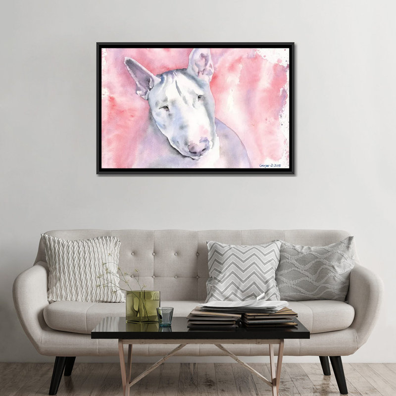 «Bull Terrier», reproduction sur toile, H 32 po x l 48 po x P 1,5 po, Toile avec cadre noir, Pas de tapis