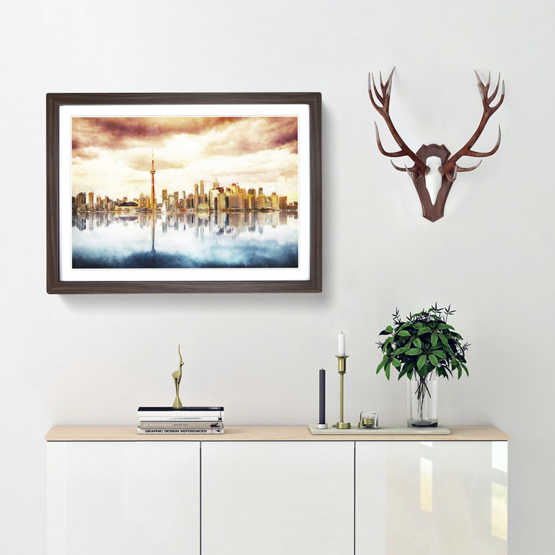 Reflection of the Toronto Skyline - Framed Print, 24cm H x 33cm W x 2cm D, Walnut Framed