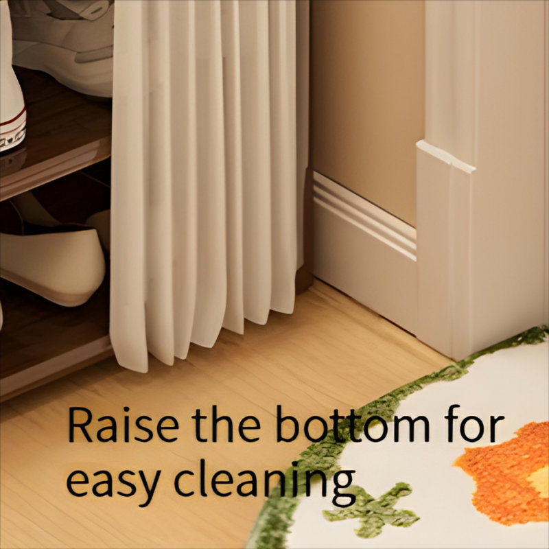 Narrow Multi-Layer Foldable Bamboo Shoe Rack With Dust-Proof Curtain For Home Entryway