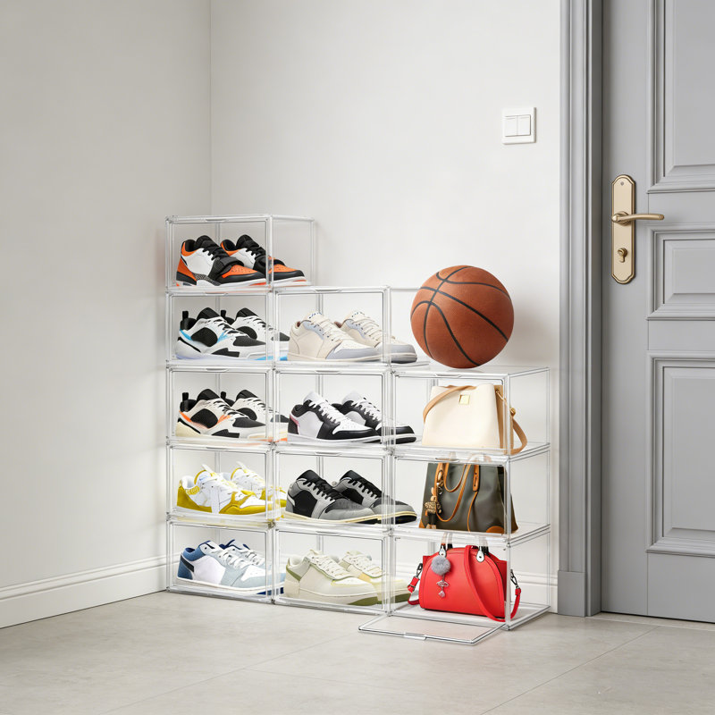Boîte à chaussures transparente en acrylique avec portes magnétiques - Présentoir et étagère de rangement empilable