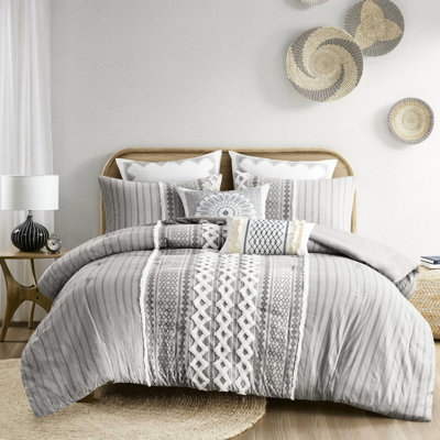 Édredon gris très grand / très grand, chenille 100% coton, imprimé, couvre-oreillers à ouverture superposée, édredon gris, avec un look sophistiqué, rembourrage,