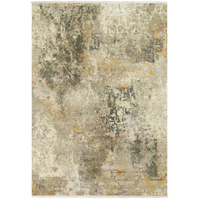Colaba Distressed Abstract Sage, Olive 6' x 9' Area Rug, Rectangle 2' x 3'