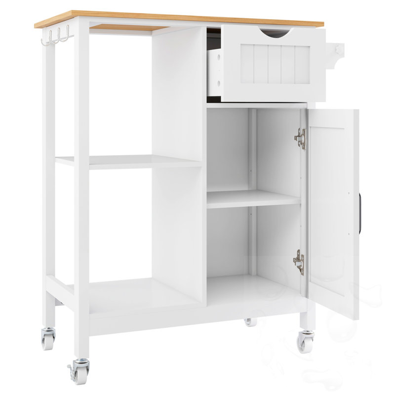 Chariot-bar roulant avec armoire, étagère à épices, porte-serviettes et tiroir