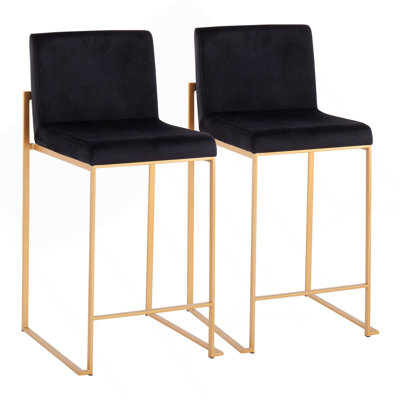 Fuji Contemporary High Back Counter Stool In Gold Steel And Black Velvet By Lumisource - Set Of 2