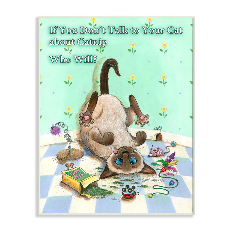 «Catnip rigolo» par Gary Patterson, reproduction d'art graphique, Plaque en bois, H 19 po x l 13 po