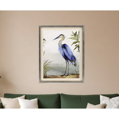 «Blue Heron», art encadré argenté, art mural