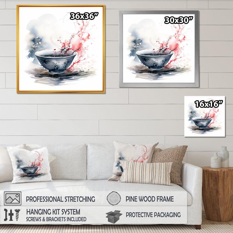Élégance du thé oriental gris - art mural Chine, Toile tendue, H 36 po x l 36 po x P 1,5 po