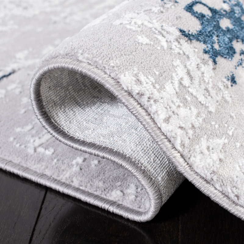 Amelia Grey and Blue Abstract Synthetic 8' x 10' Area Rug