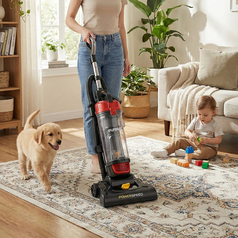 Comfee Bagless Upright Vacuum, Black/Red