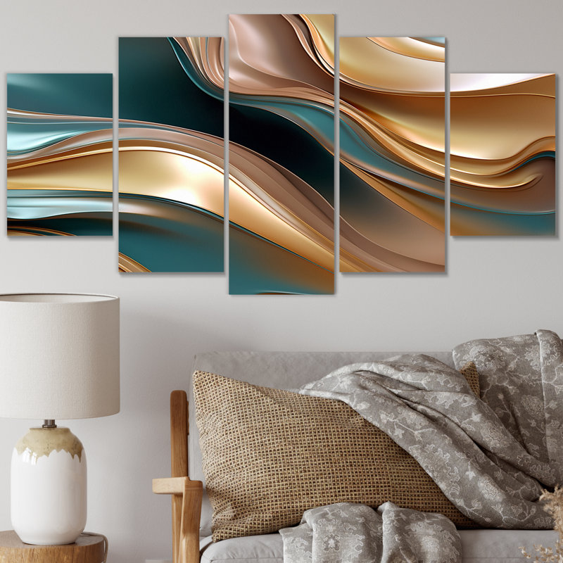 «Tender Wave Harmony», impression sur toile à formes abstraites - 5 panneaux