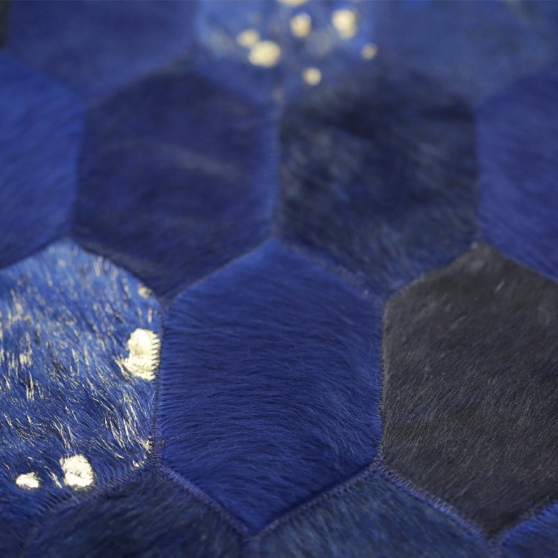 Cowhide Area Rug in Blue, Round 9'10''