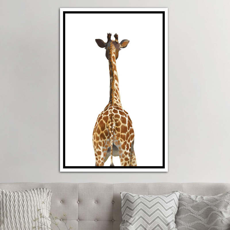 Art girafe bout à bout, Toile encadrée de bois rustique foncé, H 60 po x l 40po x P 1,5 po