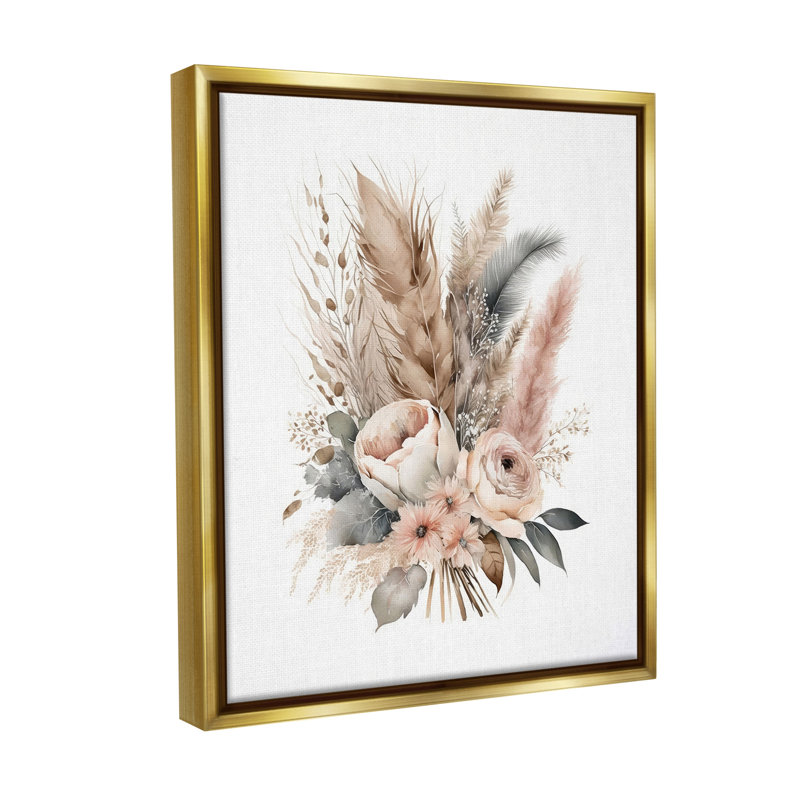 «Boho Feather Bouquet Floater Frame» par LSR Design Studio sur, H 31 po x l 25 po, Or