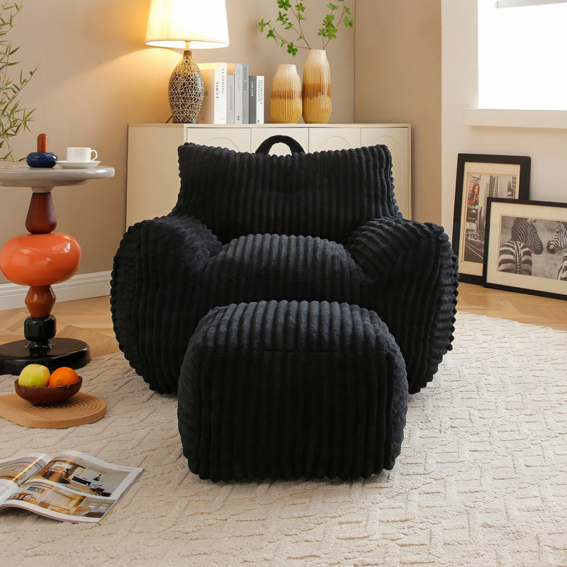 Fauteuil à billes avec accoudoirs et repose-pieds, Noir