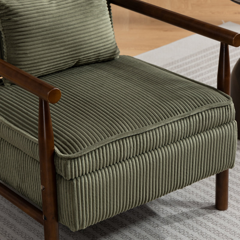 Fauteuil d'appoint rembourré en velours côtelé de 26,6 po de largeur avec coussin supplémentaire, Vert