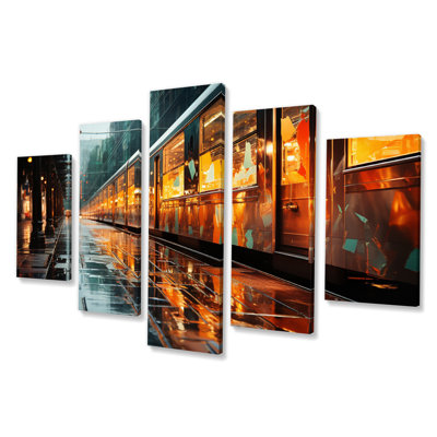 Abstracted Train Reflections I - Transportation Canvas Art Print - 5 Panels