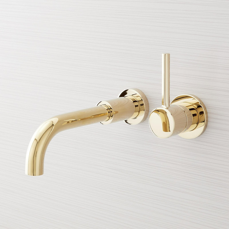 Lexia 1.2 GPM Wall Mounted Widespread Bathroom Faucet, Polished Brass
