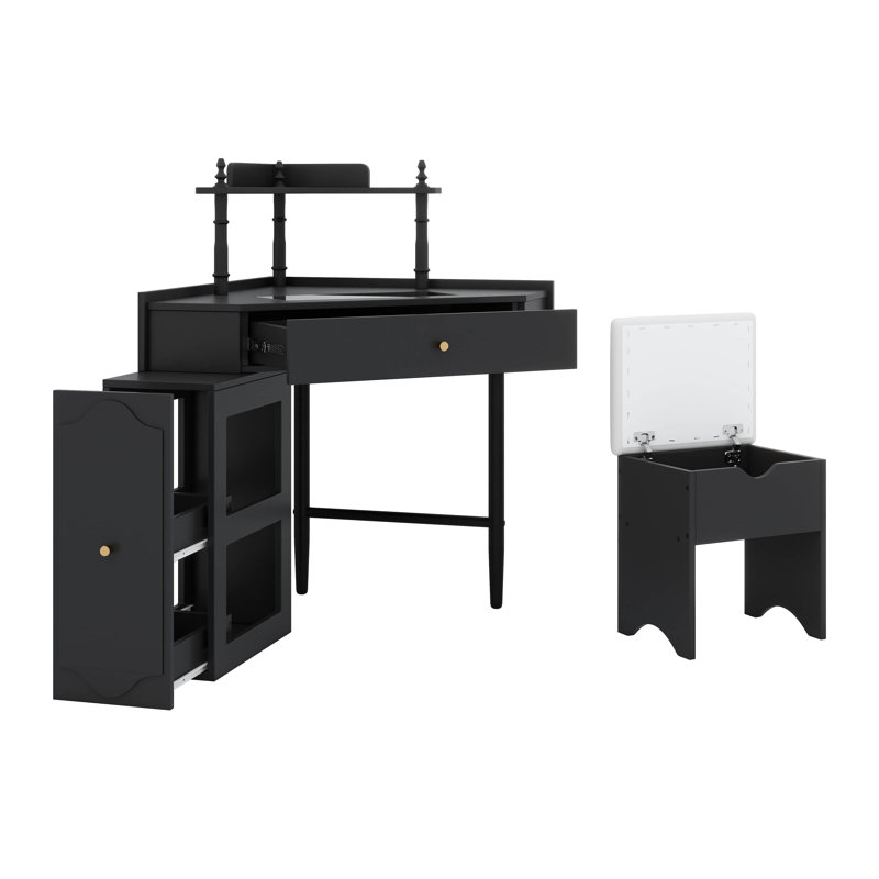 Commode élégante avec pieds en métal et armoire de rangement à miroir avec 6 tiroirs, Noir