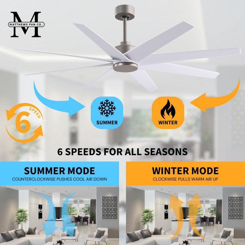 Ariella - Eight Blade Ceiling Fan - Brushed Brass Finish - Matte Black Blades, Brushed Nickel, Matte White