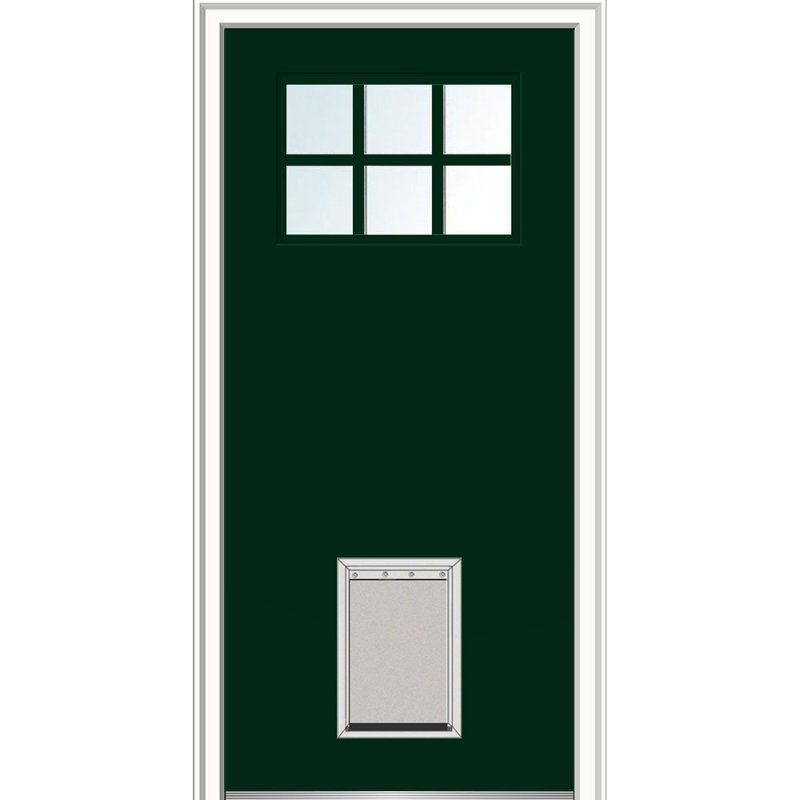 Porte d'entrée pré-montée en fibre de verre Craftsman, H 80 po x l 36 po x P 1,75 po, Vert forêt, Ouverture à droite