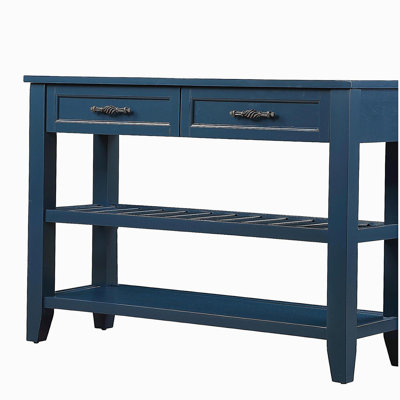 Console avec 2 tiroirs de rangement et 2 tablettes de style Mid-Century Buffet en bois massif de 42 po pour le salon, la cuisine, la salle à manger, le vestibule, le couloir, le bleu marine