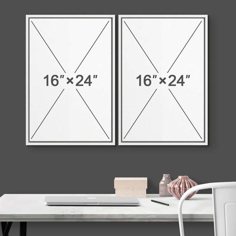 Black and White Geometric Abstract Canvas Print Set with White Frame