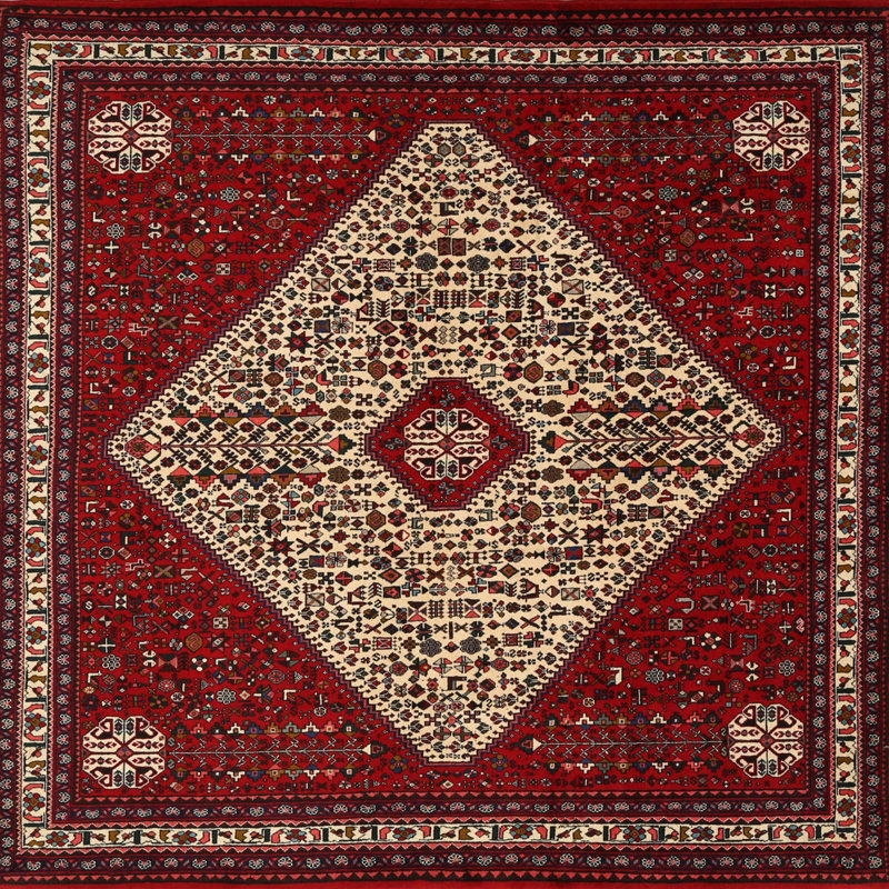 Tapis rouge/ivoire traditionnel Eustorgios, Carré 3 pi