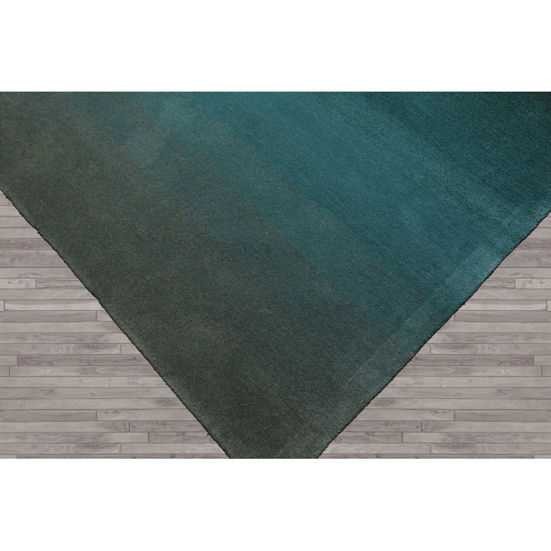 Tapis bleu sarcelle en laine LoomBloom, Rectangulaire 8 pi x 10 pi