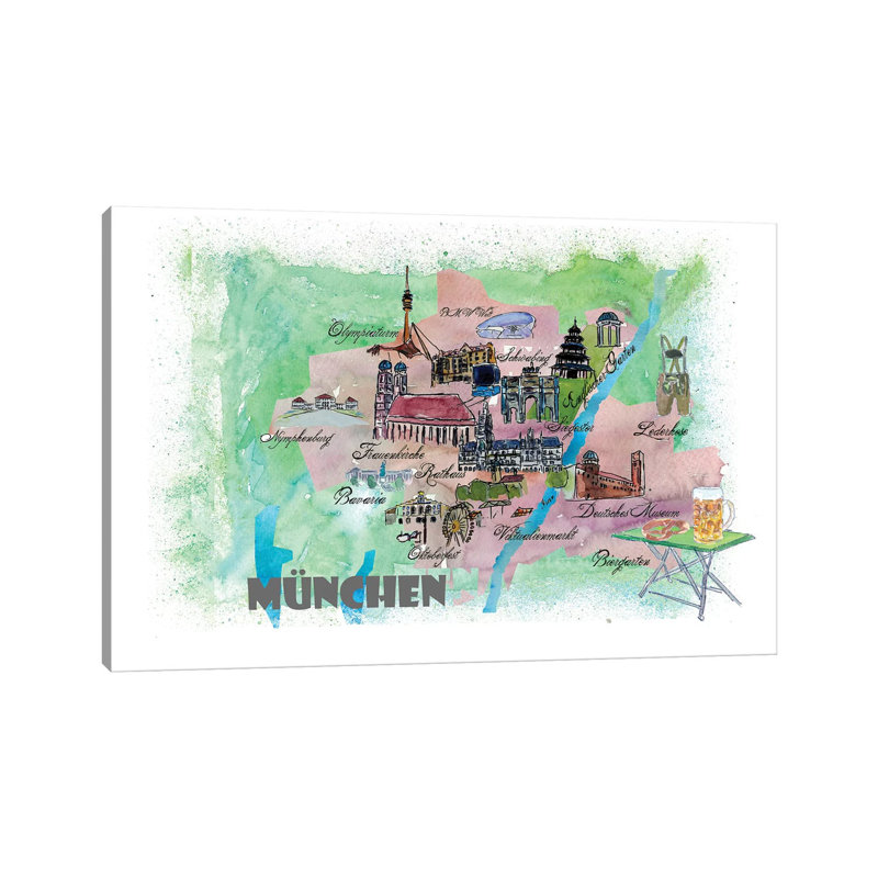 Muenchen, Bavaria, Germany Travel Poster by Markus & Martina Bleichner - Wrapped Canvas Gallery-Wrapped Canvas Giclée