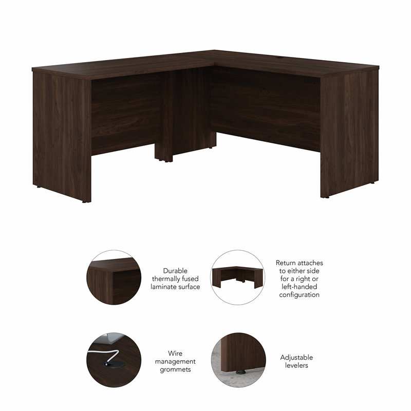 Studio C L Shaped Desk with Return, Black Walnut, 29.84" H x 59.45" W x 65" D