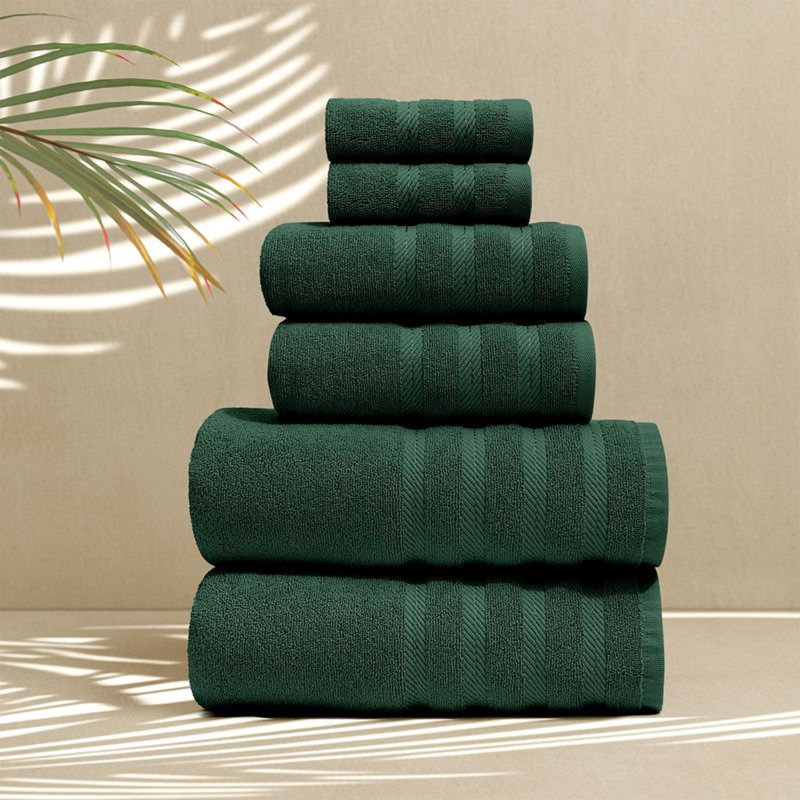  100% Combed Cotton 6-Piece Bath Towel Set – Ultra Soft & Highly Absorbent Towels for Bathroom, Hunter Green