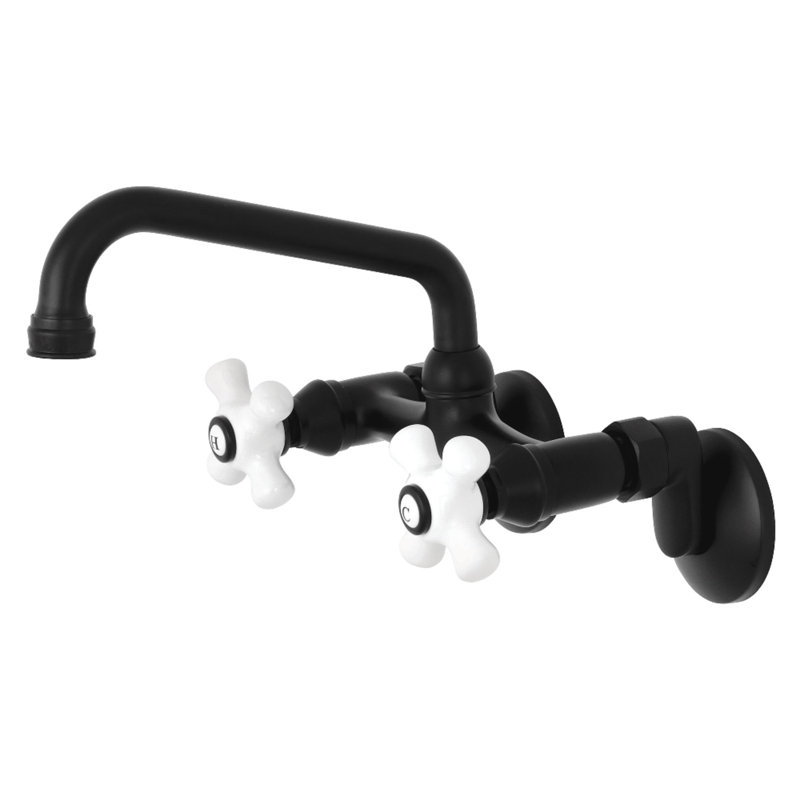 Kingston Double-Handle 2-Hole Wall-Mount Bridge Kitchen Faucet, Matte Black