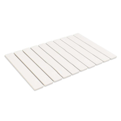 Tapis de bain pliable en pierre - Terre à diatomes antidérapante à séchage rapide, 24 po x 16 po, blanc pour salle de bain