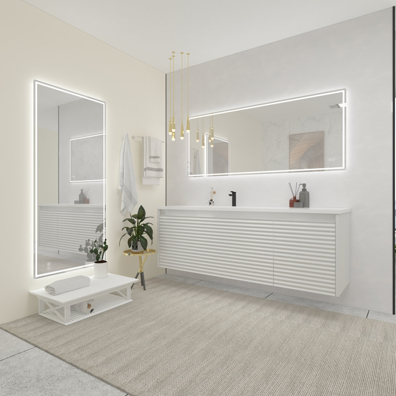 Jashayla Modern Frameless LED Light Bathroom Mirror Fog Free/Dimmable/Wall Mounted, Rectangle, 72" x 30"